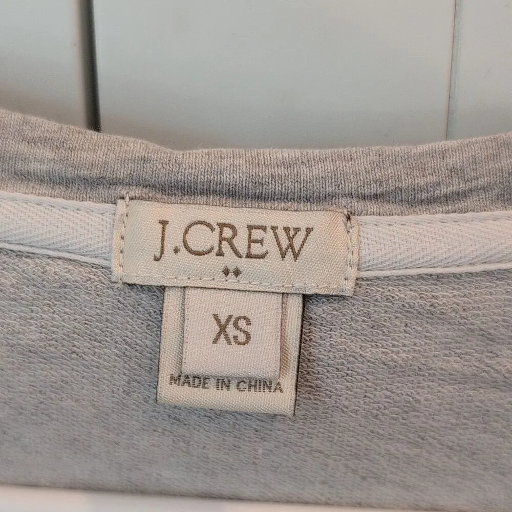 J Crew Mixed Media Sweatshirt XS Gray Accordion Pleat Ruffle Hem Preppy Chic